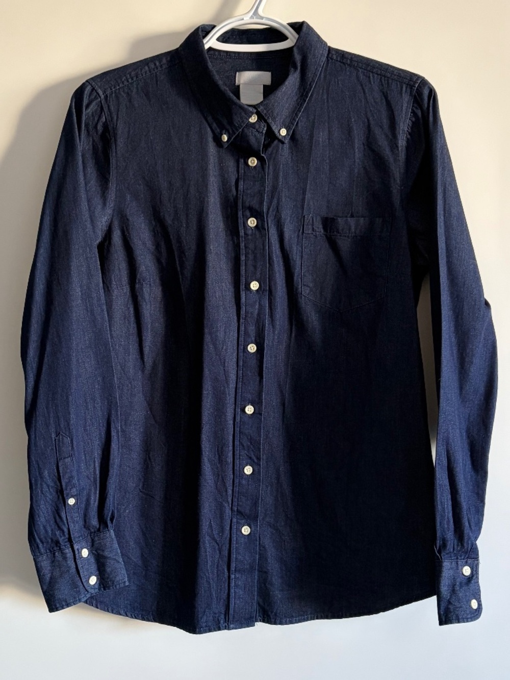 EUC Joe Fresh Women’s Long-Sleeve Button-Down Dark Denim Chambray Shirt Medium